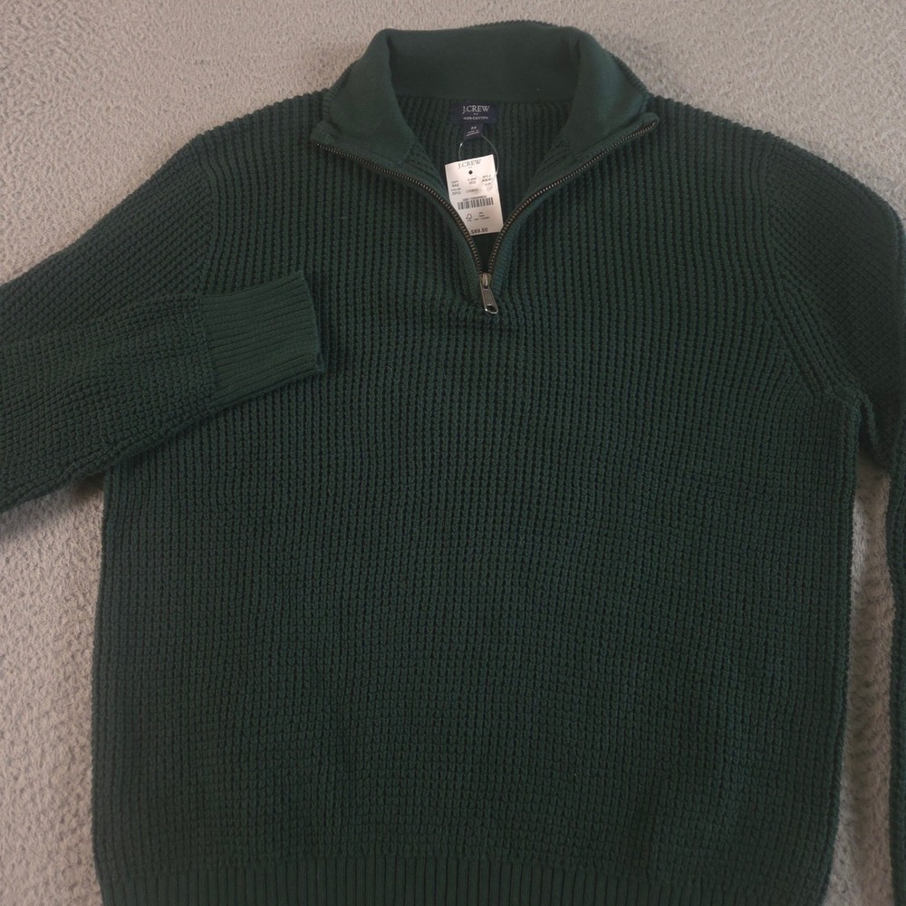J.Crew Sweater Mens Medium Waffle Knit 1/2 Zip Pullover Cotton Mock Neck NEW $90 - Picture 1 of 10